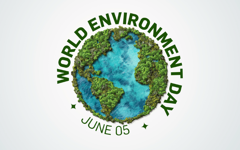 Ilustración del planeta Tierra con el texto “World Environment Day – June 05”