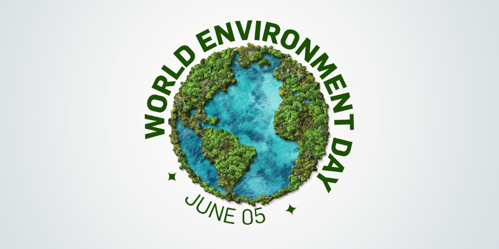 Ilustración del planeta Tierra con el texto “World Environment Day – June 05”